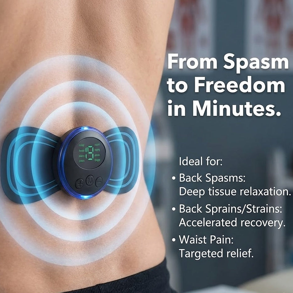 Lower Back TENS Machine & EMS Back Pain Remedy - Portable Pain Reliever for Back Spasm, Strain & Sprain - Active Support Belt Alternative - 19 Levels