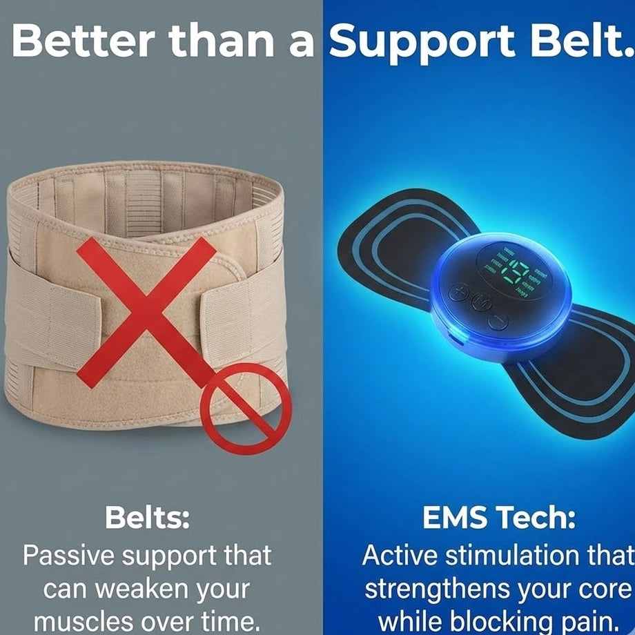 Lower Back TENS Machine & EMS Back Pain Remedy - Portable Pain Reliever for Back Spasm, Strain & Sprain - Active Support Belt Alternative - 19 Levels
