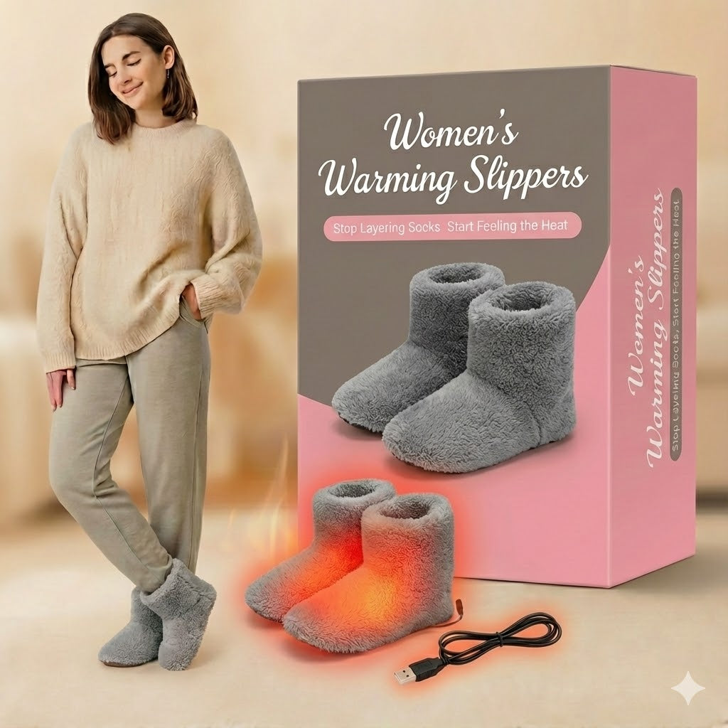 Women's Warming Slippers - Electric Ladies Heated Slippers Soft Coral Fleece & Washable | USB Powered Winter Foot Warmer Boots
