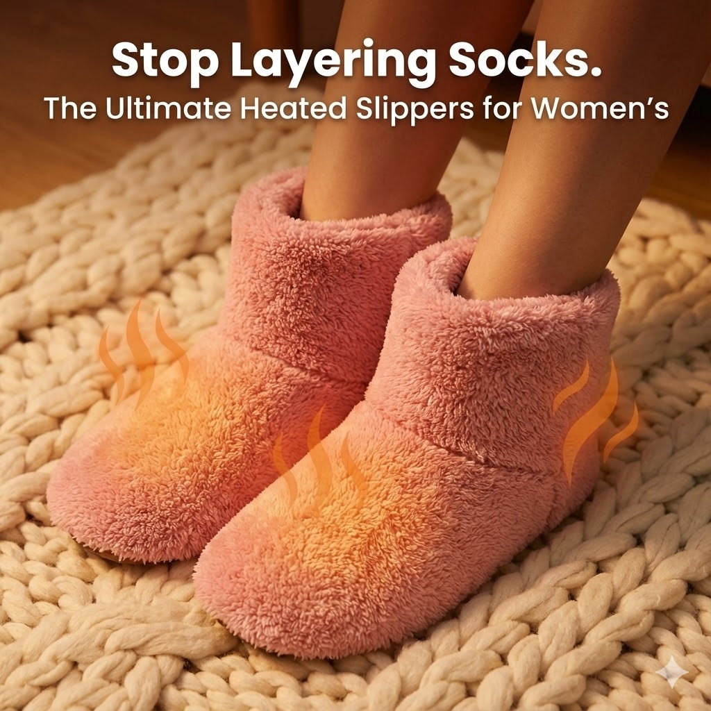 Women's Warming Slippers - Electric Ladies Heated Slippers Soft Coral Fleece & Washable | USB Powered Winter Foot Warmer Boots