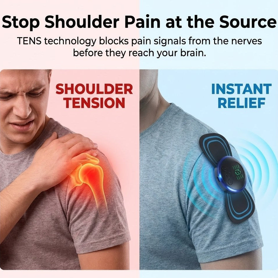 Shoulder Pain Relief Device - Wireless TENS & EMS Massager for Chronic Neck & Shoulder Tension - Targeted Deep Tissue Therapy - 19 Intensity Levels