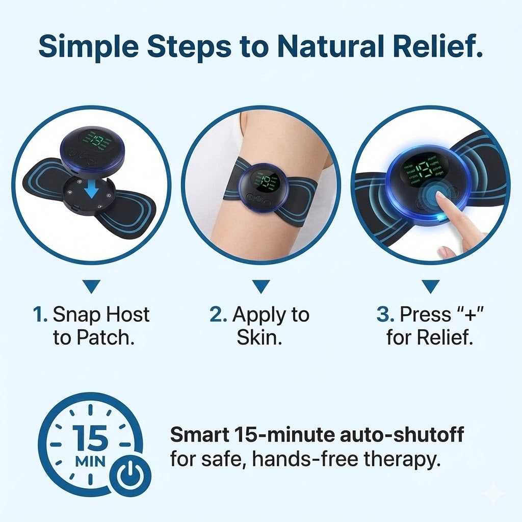 Natural Pain Relief Device - Portable TENS & EMS Pain Reliefer for Back, Neck & Legs - 100% Drug-Free Pain Relief Solution - 19 Intensity Levels