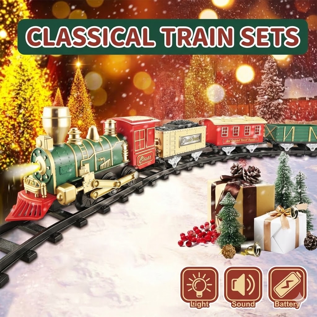 Train Around Christmas Tree - Indoor Decoration - Christmas Toy with Lights and Sounds - Holiday Train Around Christmas Tree with Large Tracks