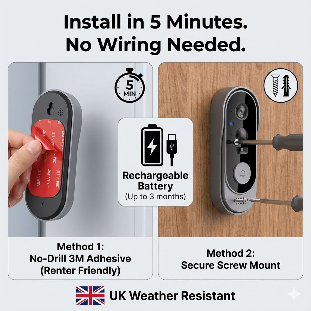 Wireless Video Doorbell - HD Camera & No Subscription Fees