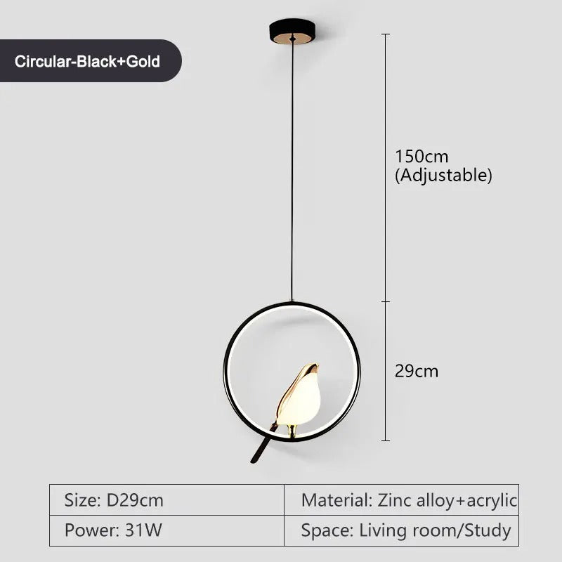 Circle Pendant Lamp with Bird Motifs – Modern Lighting Fixture for Home Decor & Unique Ceiling Design