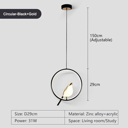 Circle Pendant Lamp with Bird Motifs – Modern Lighting Fixture for Home Decor & Unique Ceiling Design