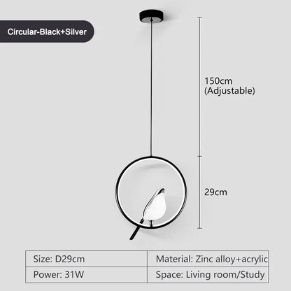 Circle Pendant Lamp with Bird Motifs – Modern Lighting Fixture for Home Decor & Unique Ceiling Design