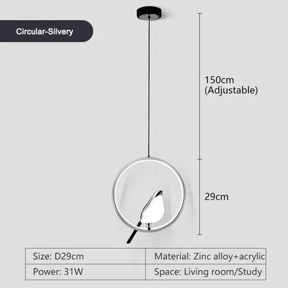 Circle Pendant Lamp with Bird Motifs – Modern Lighting Fixture for Home Decor & Unique Ceiling Design