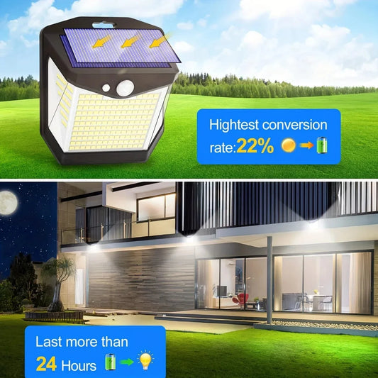 2x Solar LED Wall Light with Motion Sensor | Waterproof, 270° Wide Angle & 3 Modes for Outdoor Security in Gardens and Yards