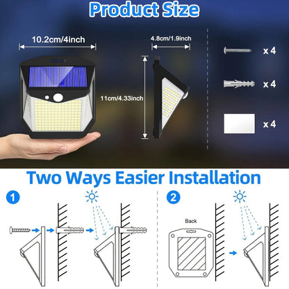 2x Solar LED Wall Light with Motion Sensor | Waterproof, 270° Wide Angle & 3 Modes for Outdoor Security in Gardens and Yards