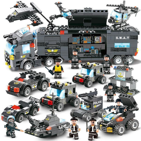 BlockForce Polizei LKW Bauklötze Set – 8 in 1