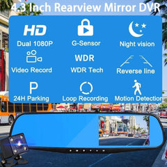 Dual Lens DashCam Vehicle Front and Rear Car Camera HD 1080P Video Recorder
