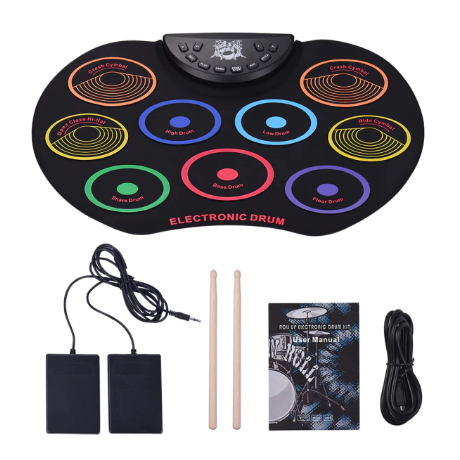Portable Size Electronic Drum Kit 9 Silicon Pads Folding Set Electronic Drums USB/Battery Powered
