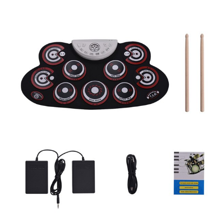 Portable Size Electronic Drum Kit 9 Silicon Pads Folding Set Electronic Drums USB/Battery Powered